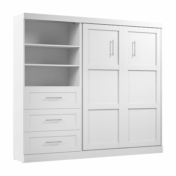 Bestar Pur Full Murphy Bed and Shelving Unit with Drawers (95W) in White